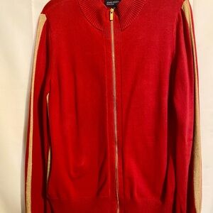 Jones New York Zip-Up Cardigan Size L with Gold Stripe Long Sleeve  Gold Zipper